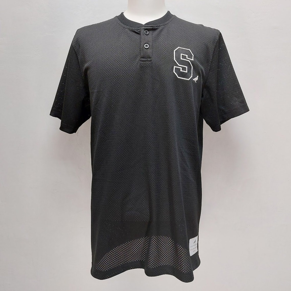 Staple Pigeon Mesh Henley Jersey Men's XL Black Embroidered Logo Streetwear